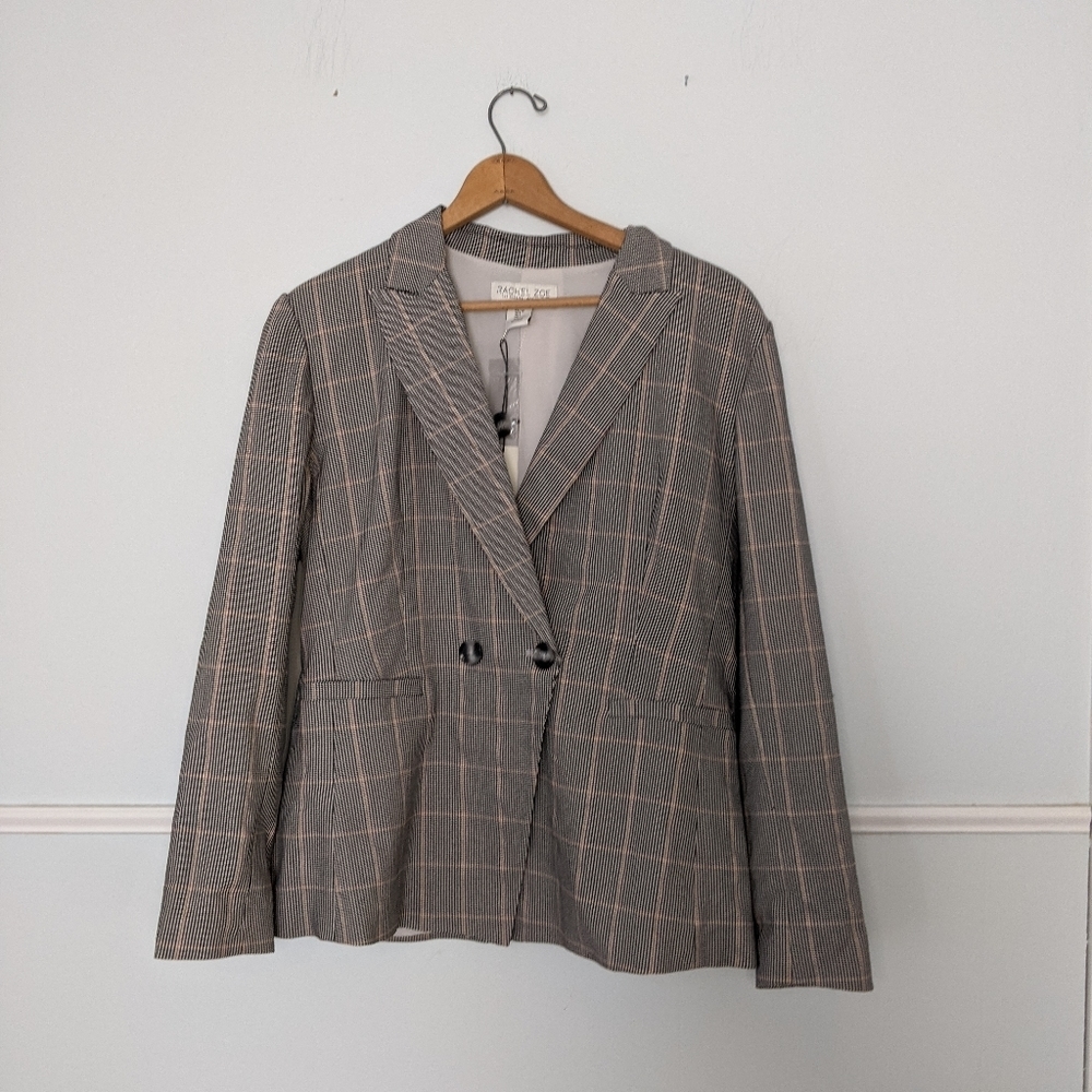 Rachel Zoe Houndstooth Plaid Button Long Blazer L